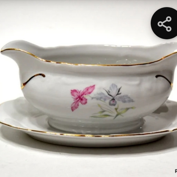 Other - Vintage WINTERLING Orchid Gravy Boat Attached Underplate Pink Gray Floral